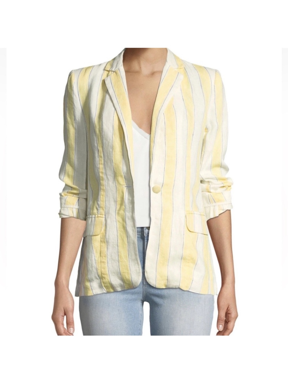 FRAME Linen Stripe Blazer Golden Haze